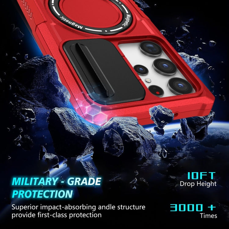 For Samsung Galaxy S23 Ultra 5G Sliding Camshield Magsafe Holder TPU Hybrid PC Phone Case(Red)