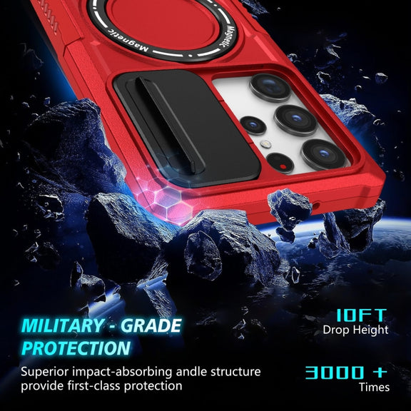 For Samsung Galaxy S23 Ultra 5G Sliding Camshield Magsafe Holder TPU Hybrid PC Phone Case(Red)