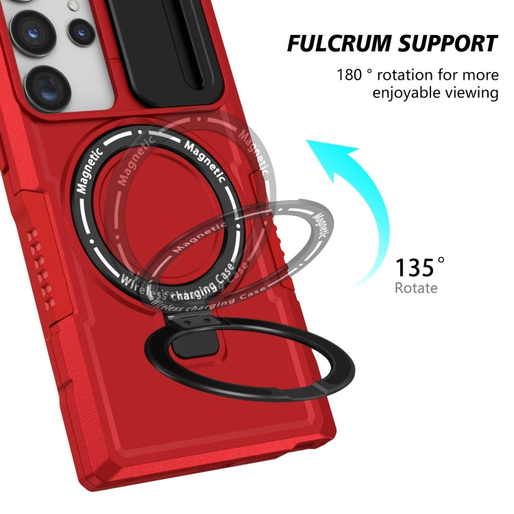 For Samsung Galaxy S23 Ultra 5G Sliding Camshield Magsafe Holder TPU Hybrid PC Phone Case(Red)