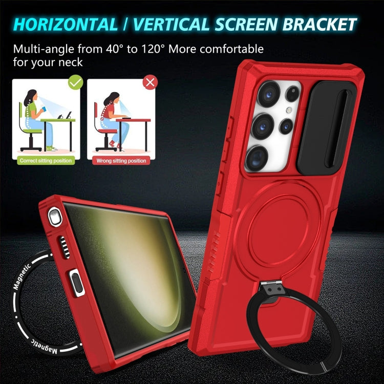 For Samsung Galaxy S23 Ultra 5G Sliding Camshield Magsafe Holder TPU Hybrid PC Phone Case(Red)