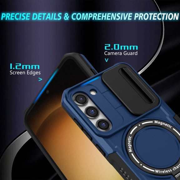 For Samsung Galaxy S23+ 5G Sliding Camshield Magsafe Holder TPU Hybrid PC Phone Case(Royal Blue)