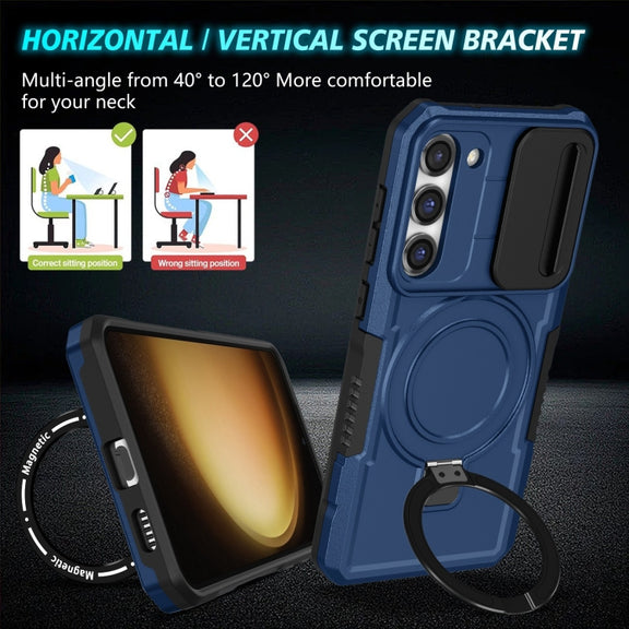 For Samsung Galaxy S23+ 5G Sliding Camshield Magsafe Holder TPU Hybrid PC Phone Case(Royal Blue)