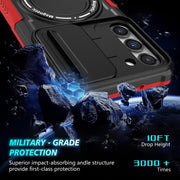 For Samsung Galaxy S23+ 5G Sliding Camshield Magsafe Holder TPU Hybrid PC Phone Case(Black Red)