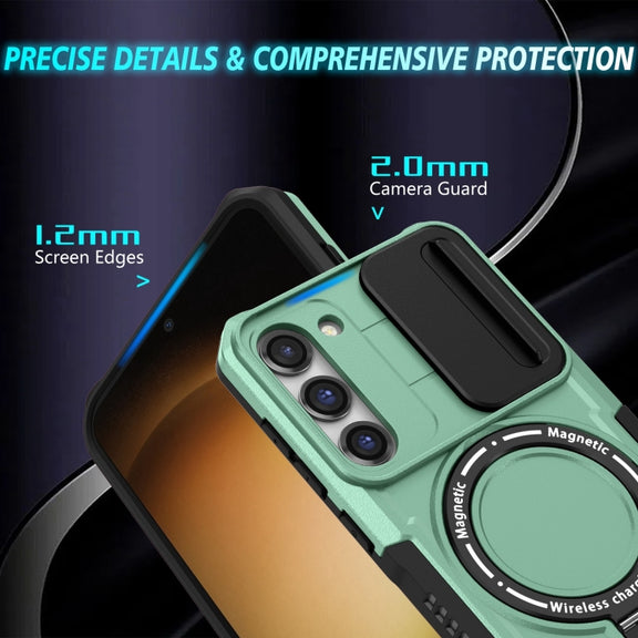 For Samsung Galaxy S23+ 5G Sliding Camshield Magsafe Holder TPU Hybrid PC Phone Case(Light Blue)