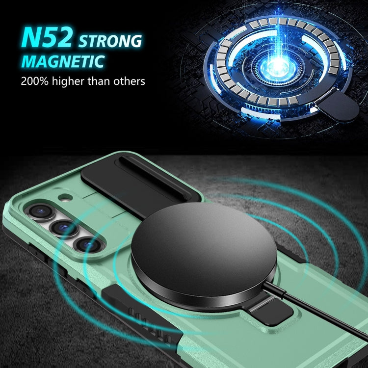 For Samsung Galaxy S23+ 5G Sliding Camshield Magsafe Holder TPU Hybrid PC Phone Case(Light Blue)