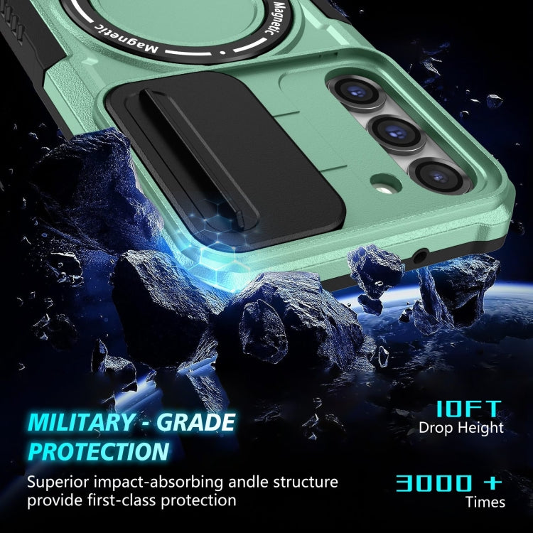 For Samsung Galaxy S23+ 5G Sliding Camshield Magsafe Holder TPU Hybrid PC Phone Case(Light Blue)
