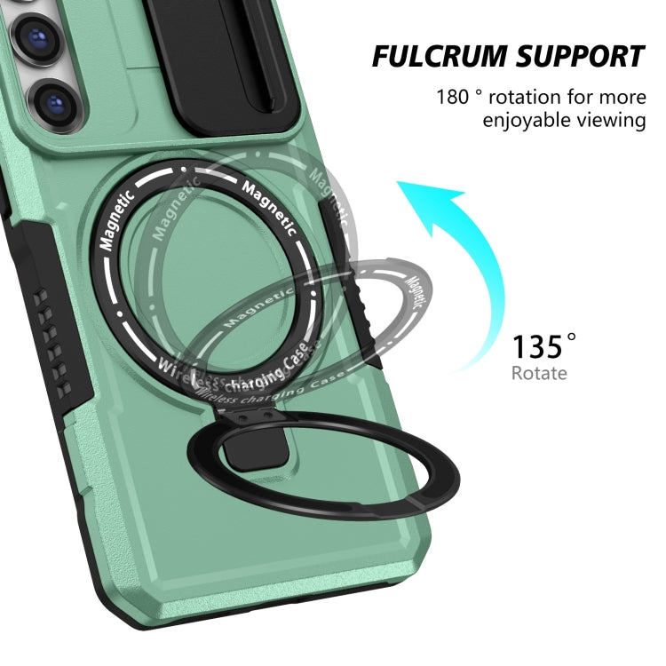 For Samsung Galaxy S23+ 5G Sliding Camshield Magsafe Holder TPU Hybrid PC Phone Case(Light Blue)