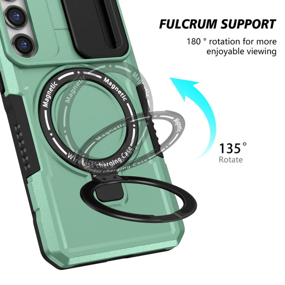 For Samsung Galaxy S23+ 5G Sliding Camshield Magsafe Holder TPU Hybrid PC Phone Case(Light Blue)