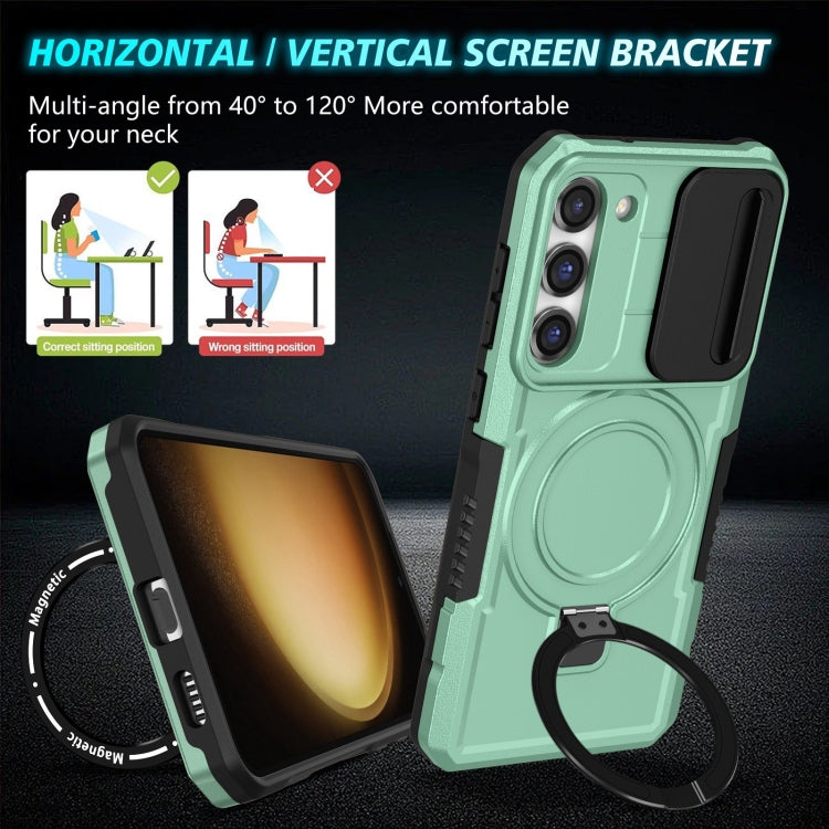 For Samsung Galaxy S23+ 5G Sliding Camshield Magsafe Holder TPU Hybrid PC Phone Case(Light Blue)