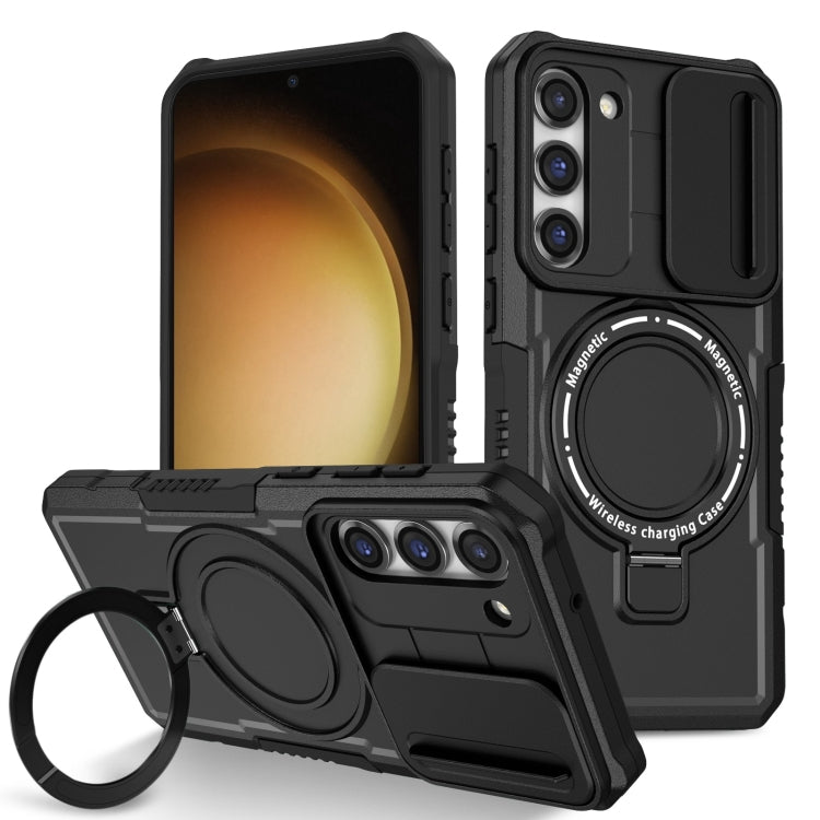 For Samsung Galaxy S23 5G Sliding Camshield Magsafe Holder TPU Hybrid PC Phone Case(Black)