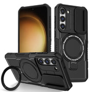 For Samsung Galaxy S23 5G Sliding Camshield Magsafe Holder TPU Hybrid PC Phone Case(Black)