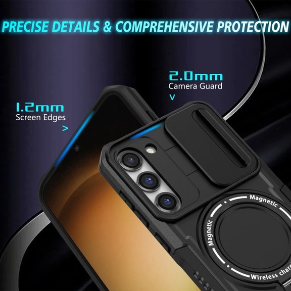 For Samsung Galaxy S23 5G Sliding Camshield Magsafe Holder TPU Hybrid PC Phone Case(Black)