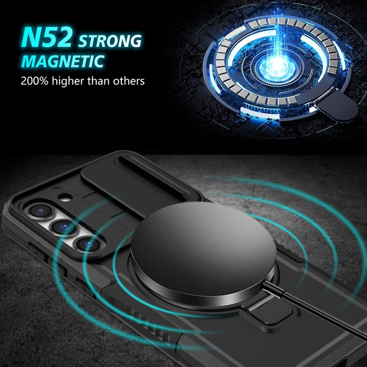 For Samsung Galaxy S23 5G Sliding Camshield Magsafe Holder TPU Hybrid PC Phone Case(Black)