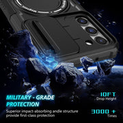 For Samsung Galaxy S23 5G Sliding Camshield Magsafe Holder TPU Hybrid PC Phone Case(Black)