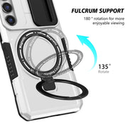 For Samsung Galaxy S23 5G Sliding Camshield Magsafe Holder TPU Hybrid PC Phone Case(Black White)
