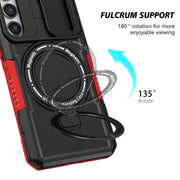 For Samsung Galaxy S23 5G Sliding Camshield Magsafe Holder TPU Hybrid PC Phone Case(Black Red)