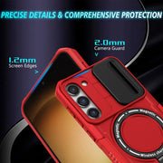 For Samsung Galaxy S23 5G Sliding Camshield Magsafe Holder TPU Hybrid PC Phone Case(Red)