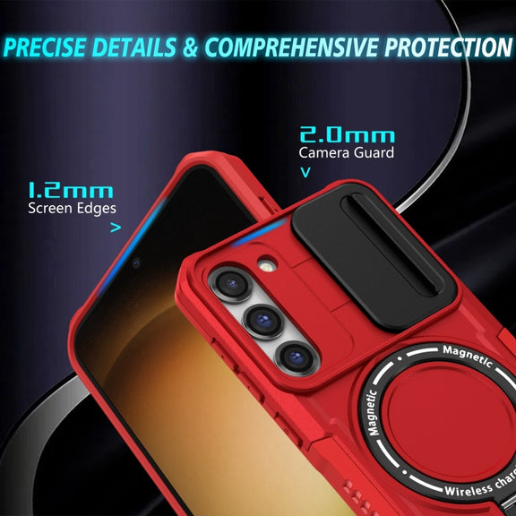 For Samsung Galaxy S23 5G Sliding Camshield Magsafe Holder TPU Hybrid PC Phone Case(Red)