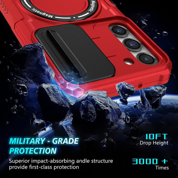 For Samsung Galaxy S23 5G Sliding Camshield Magsafe Holder TPU Hybrid PC Phone Case(Red)