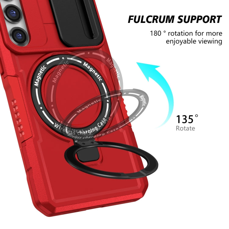 For Samsung Galaxy S23 5G Sliding Camshield Magsafe Holder TPU Hybrid PC Phone Case(Red)