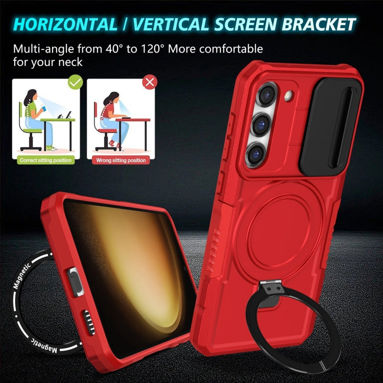 For Samsung Galaxy S23 5G Sliding Camshield Magsafe Holder TPU Hybrid PC Phone Case(Red)
