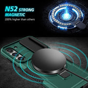 For Samsung Galaxy S23 5G Sliding Camshield Magsafe Holder TPU Hybrid PC Phone Case(Deep Green)