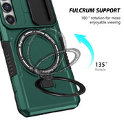 For Samsung Galaxy S23 5G Sliding Camshield Magsafe Holder TPU Hybrid PC Phone Case(Deep Green)