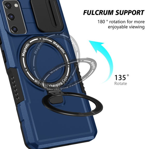 For Samsung Galaxy S20 FE Sliding Camshield Magsafe Holder TPU Hybrid PC Phone Case(Royal Blue)