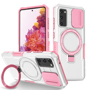For Samsung Galaxy S20 FE Sliding Camshield Magsafe Holder TPU Hybrid PC Phone Case(Pink White)