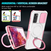 For Samsung Galaxy S20 FE Sliding Camshield Magsafe Holder TPU Hybrid PC Phone Case(Pink White)