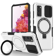 For Samsung Galaxy S20 FE Sliding Camshield Magsafe Holder TPU Hybrid PC Phone Case(Black White)