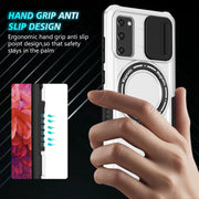 For Samsung Galaxy S20 FE Sliding Camshield Magsafe Holder TPU Hybrid PC Phone Case(Black White)