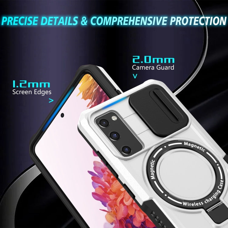 For Samsung Galaxy S20 FE Sliding Camshield Magsafe Holder TPU Hybrid PC Phone Case(Black White)
