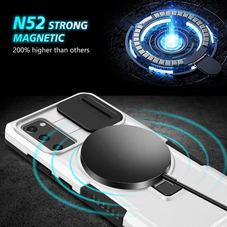 For Samsung Galaxy S20 FE Sliding Camshield Magsafe Holder TPU Hybrid PC Phone Case(Black White)