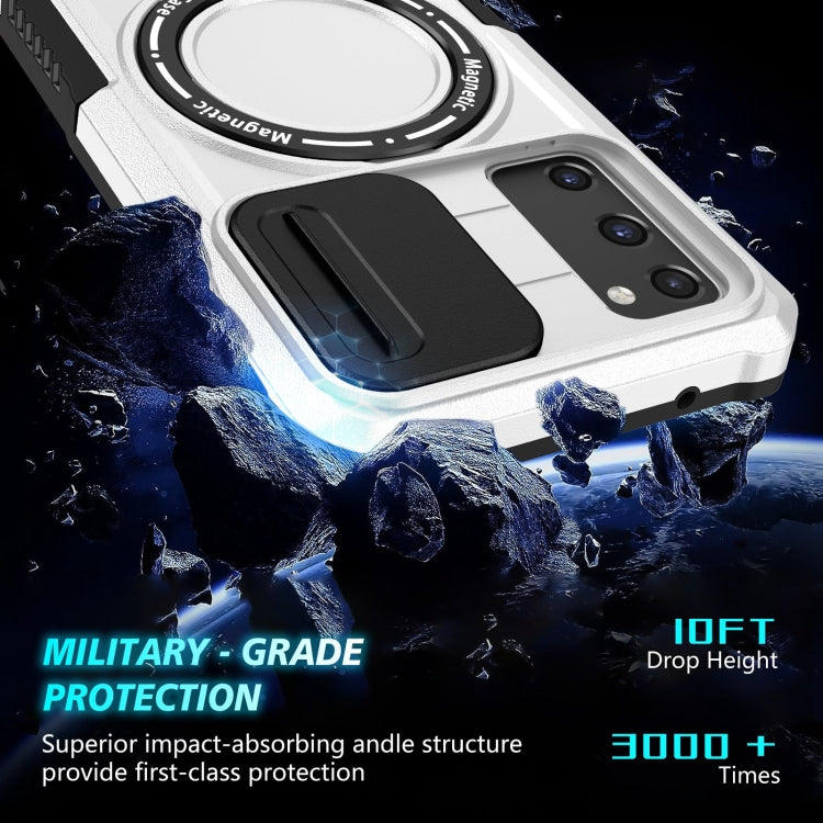 For Samsung Galaxy S20 FE Sliding Camshield Magsafe Holder TPU Hybrid PC Phone Case(Black White)