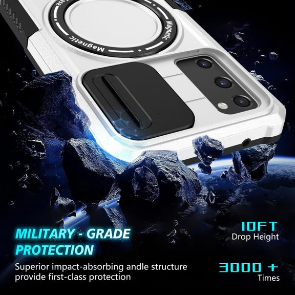 For Samsung Galaxy S20 FE Sliding Camshield Magsafe Holder TPU Hybrid PC Phone Case(Black White)