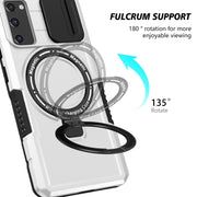 For Samsung Galaxy S20 FE Sliding Camshield Magsafe Holder TPU Hybrid PC Phone Case(Black White)