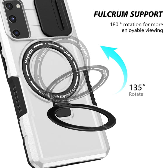 For Samsung Galaxy S20 FE Sliding Camshield Magsafe Holder TPU Hybrid PC Phone Case(Black White)