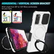 For Samsung Galaxy S20 FE Sliding Camshield Magsafe Holder TPU Hybrid PC Phone Case(Black White)