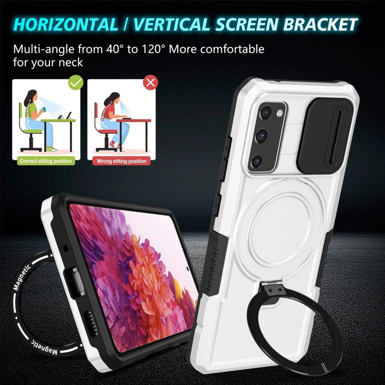 For Samsung Galaxy S20 FE Sliding Camshield Magsafe Holder TPU Hybrid PC Phone Case(Black White)