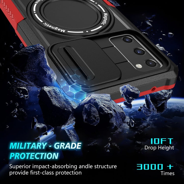 For Samsung Galaxy S20 FE Sliding Camshield Magsafe Holder TPU Hybrid PC Phone Case(Black Red)