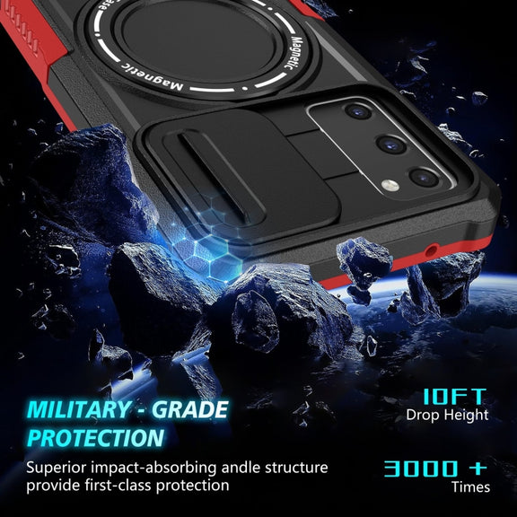For Samsung Galaxy S20 FE Sliding Camshield Magsafe Holder TPU Hybrid PC Phone Case(Black Red)