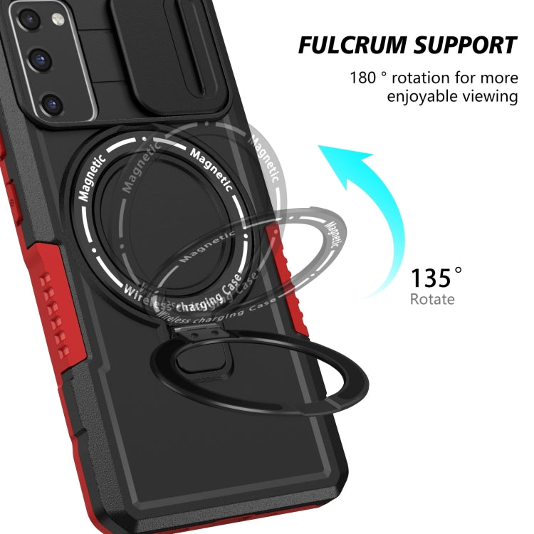 For Samsung Galaxy S20 FE Sliding Camshield Magsafe Holder TPU Hybrid PC Phone Case(Black Red)