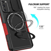 For Samsung Galaxy S20 FE Sliding Camshield Magsafe Holder TPU Hybrid PC Phone Case(Black Red)