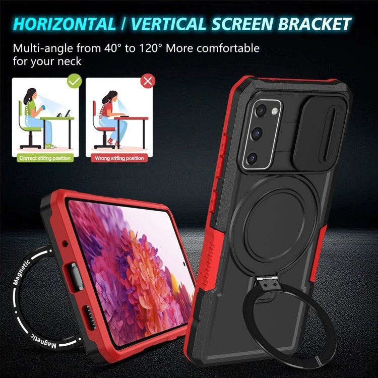 For Samsung Galaxy S20 FE Sliding Camshield Magsafe Holder TPU Hybrid PC Phone Case(Black Red)