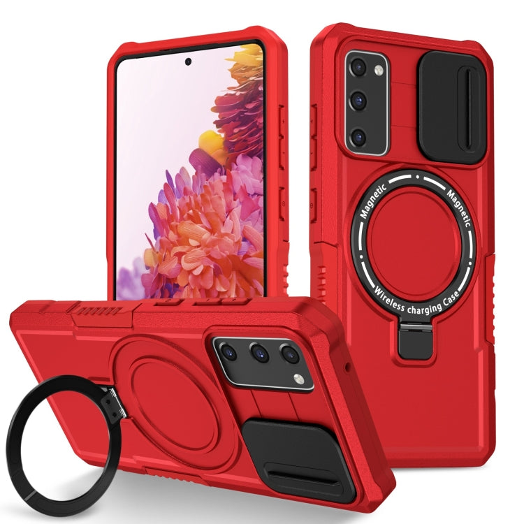 For Samsung Galaxy S20 FE Sliding Camshield Magsafe Holder TPU Hybrid PC Phone Case(Red)