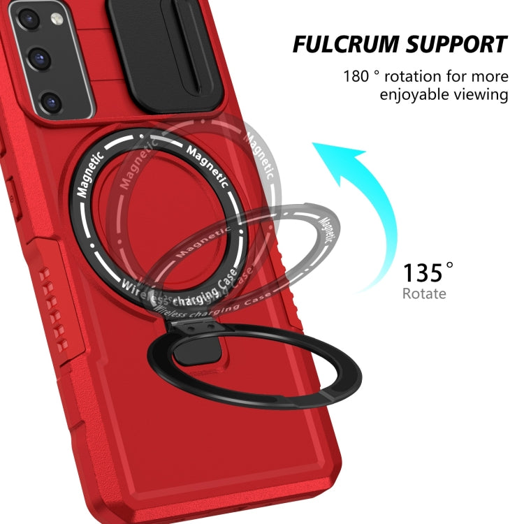For Samsung Galaxy S20 FE Sliding Camshield Magsafe Holder TPU Hybrid PC Phone Case(Red)