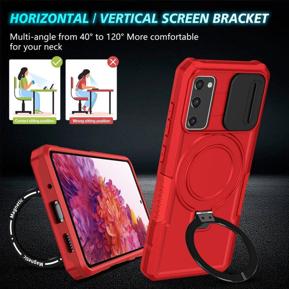 For Samsung Galaxy S20 FE Sliding Camshield Magsafe Holder TPU Hybrid PC Phone Case(Red)