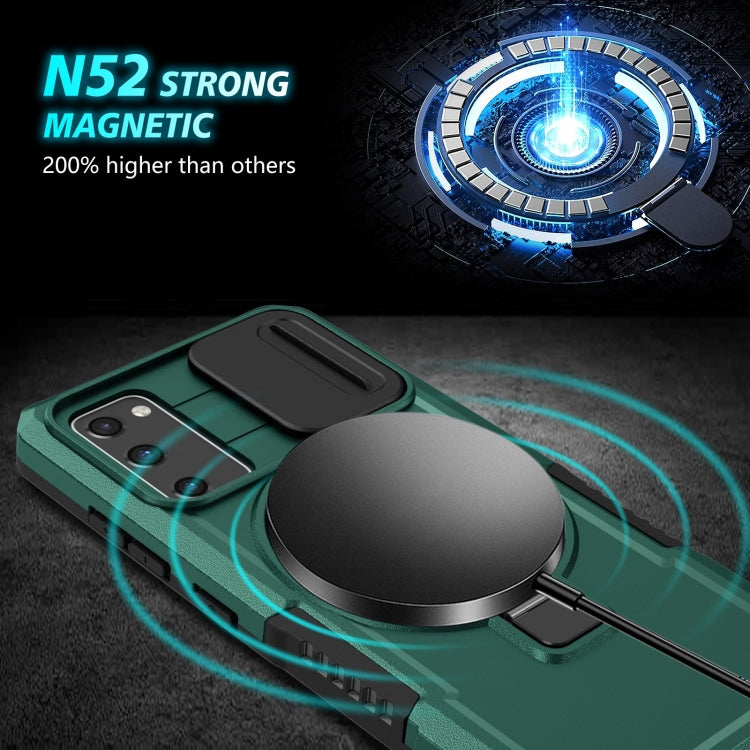 For Samsung Galaxy S20 FE Sliding Camshield Magsafe Holder TPU Hybrid PC Phone Case(Deep Green)