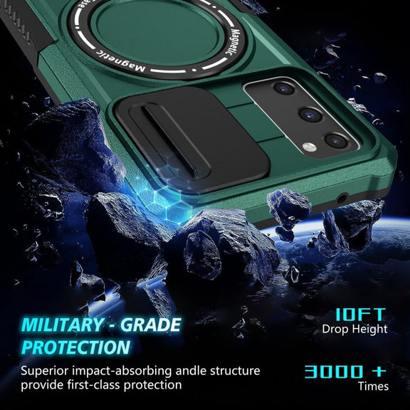 For Samsung Galaxy S20 FE Sliding Camshield Magsafe Holder TPU Hybrid PC Phone Case(Deep Green)